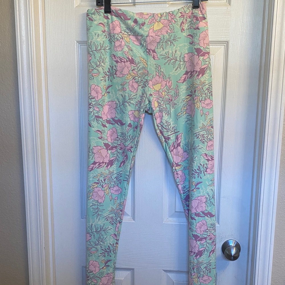 LuLaRoe Floral Leggings - Mint Green and Pink
